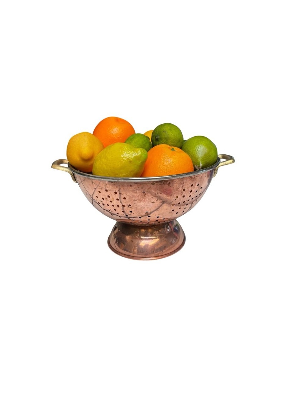 Vintage Copper Pedestal Colander Brass Handles Farmhouse Kitchen Decor